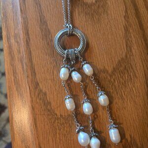 Vintage Long Necklace Pearl Silver 20"